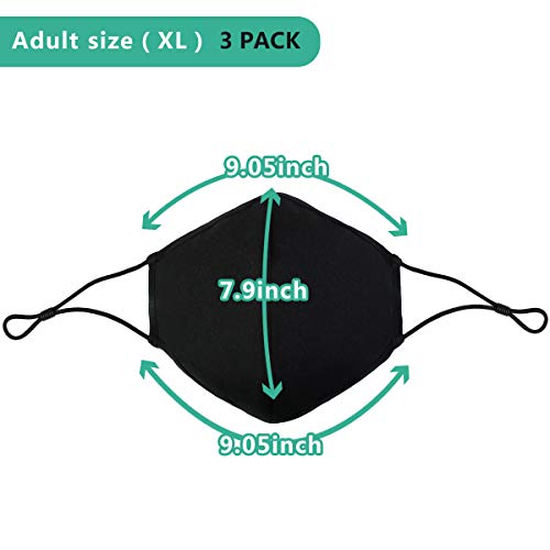 3 Layer Reusable Fashion Protective, Facial Protection Filtration 95%, Unisex Black Dust Cotton, Washable, Reusable Cotton Fabric (Xl) #TOP5