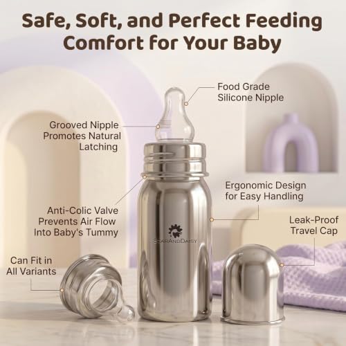 Image of StarAndDaisy Baby Milk Bottle for new Born /Infant /Toddler 150 ML SUS 304 Steel Baby Feeding Bottle for 0+ Months, BPA Free Leakproof Bottle, Anti Colic, Easy to Clean