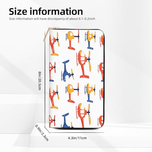 Leather Thin Slim Wallets for Women Men - Fashion Helicopter Cartoon Print Card Wallet Holder with Zipper2