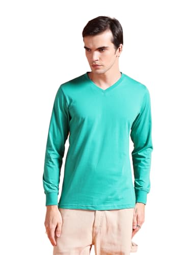 Image of The Indian Garage Co Men Cotton Slim Fit Solid V-Neck Tshirt