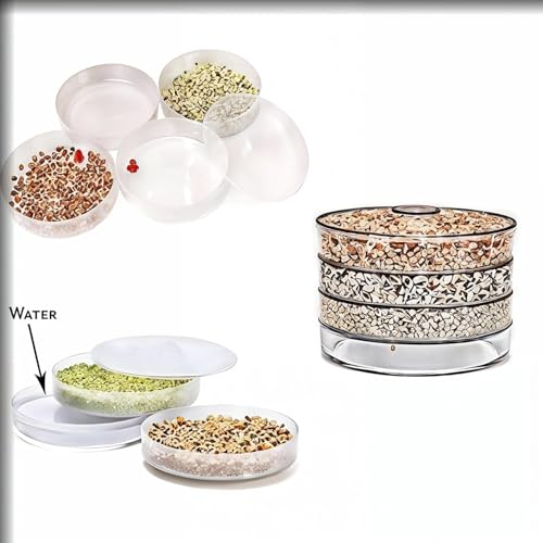 Image of TEKCOOL Sprout Maker with 4 Compartments for Multi Purpose Use - Plastic Grocery Container Sprouted Grains Seeds Dal Channa Chole Ragi Organic Sprouting Jar (500ml,4-Layer), White;'