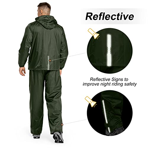 Traje de lluvia para hombre impermeable con capucha oculta en cuello verde 5