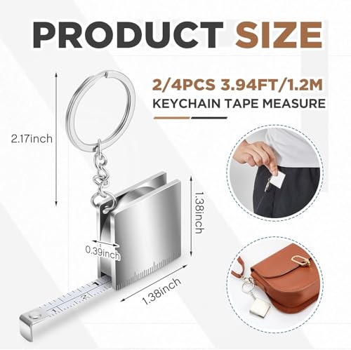 Image of Stainless Steel Measurement Tape Keychain - 33 Inches / 85 cm Mini Retractable Pocket Tape for Sewing, Tailoring, DIY & Travel Carrying Around Easily Tape