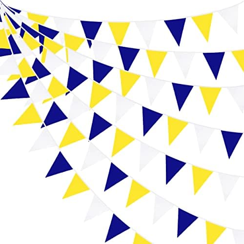 32Ft Blue Gold Fabric Triangle Banner Flag Double Sided Metallic ...