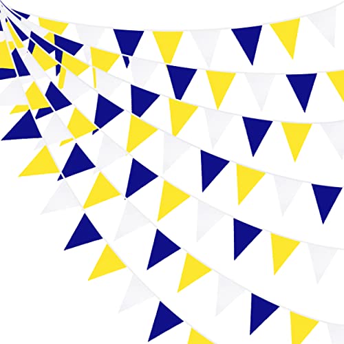 32Ft Bleu Jaune Blanc Fanions Guirlande Tissu Bannière Triangle Drapeau Banderole Décoration de Fête pour Anniversaire Bapteme Mariage Diplômes Nautique...