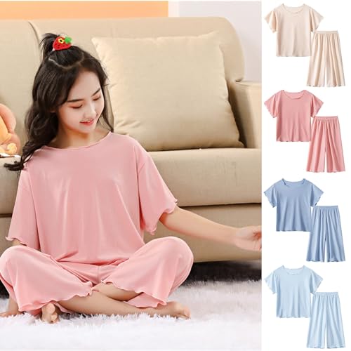 Kids Short Sleeve Cotton 𝐏a𝐣ama Set Toddler Girls Summer 𝐏a𝐣amas 2 Piece 𝐏𝐉𝘀 with Pants Lightweight 𝐒lee𝐩wear4