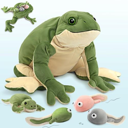 MaoGoLan Giant Frog Stuffed Animal Plush Toys with 4 Babies,Green Mommy Frog Plush & Tadpole for Kids Girl Boy, Soft Plushies Toad Stuff for Birthday Christmas Decor