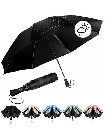 Chakipee Parapluie Pliant inversé Compact Anti UV- Parapluie Femme Automatique Resistant Vent, Portable pour les voyages, Revêtement en polyester 210T,...