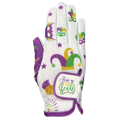 Giggle Golf Women's Golf Gloves (Large, Worn On Right Hand, Mardi Gras)