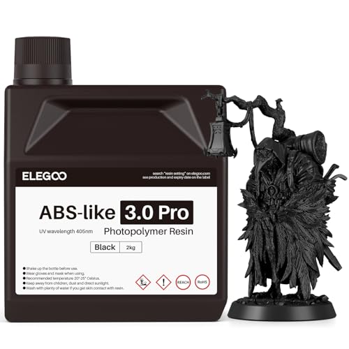 ELEGOO ABS-Like Resin 3.0 Pro, 3D Printer Resin with Low Viscosity and High Precision, 405nm Rapid UV-Curing Photopolymer Resin, 3D Resin for LCD/DLP 3D Printing, Black 2000G
