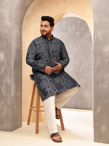 Image of SOJANYA Plus (Since 1958) Men's Cotton Blend Sanganeri Printed Long Kurta