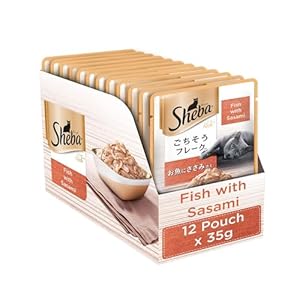 Sheba Rich Premium Adult (1+ Years) Wet Cat Food, Fish with Sasami Flavour, 35 g Pouch (Pack of 12), High-moisture wet food for healthy hydration