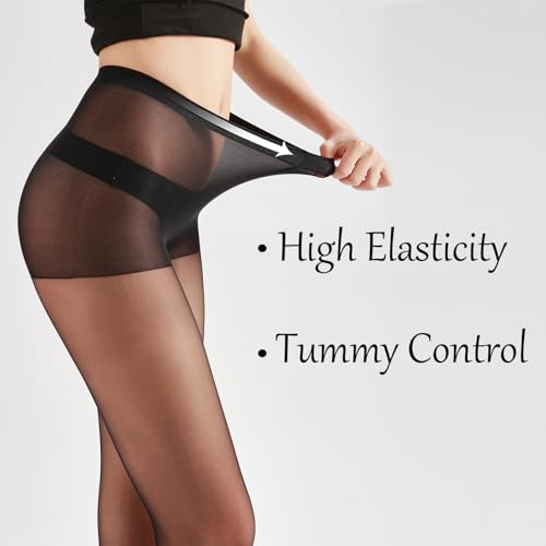 20D Black Sheer Tights for Women Control Top Pantyhose Not Rip with Reinforced Toes2