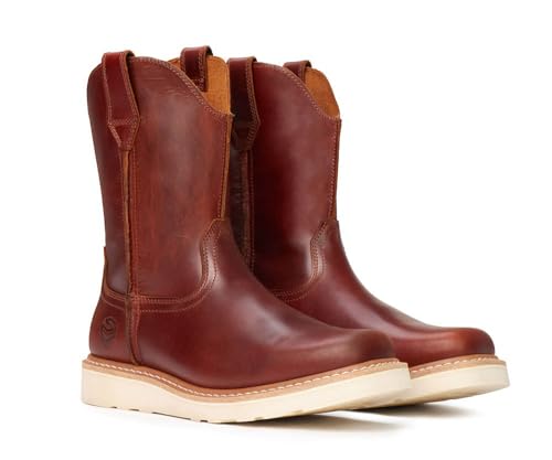 Image of SUREWAY Western Boots - Men's Square Toe Work Boot,Pull On Leather Wellington Boots,Durable Classic Slip Resistant Soft Toe Cowboy Boot