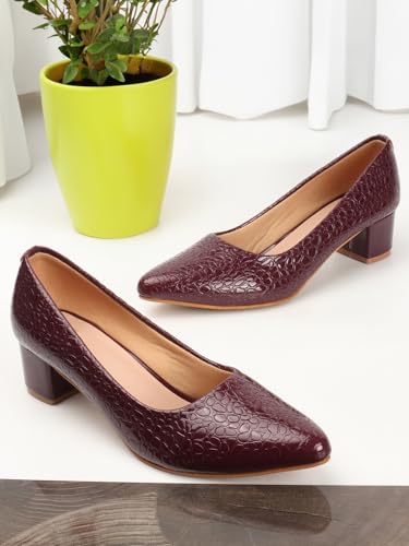 Image of Carlton London Women Stylish Slipon Pump Shoes with Block Heels, Pointed Toe for Party and Formal Occasions