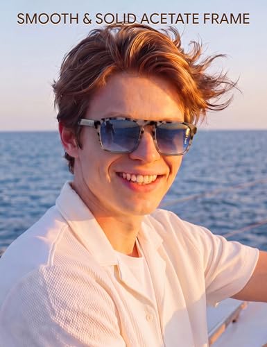 Image of BIRCEN Mens Acetate Polarized Sunglasses: Retro Square Sun Glasses UV400 Protection Anti-Glare Shades for Driving Travel