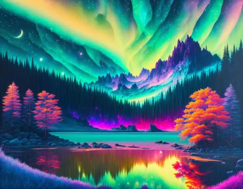 Tableau sur toile de haute qualité paysage d'arbres en papier turquoise 58x90cm