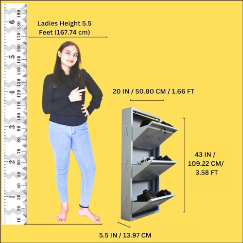 Image of I Metal Shoe Rack I Slim and Wall Mounted I 3 Shelve (Ivory Colour) I Coad LC 2S-03 IV I Height 43 Inches, Width 20 Inches, Depth 5.5 InchesI 3 Years Warranty.