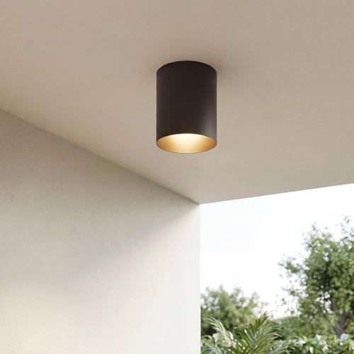 Image of Progress Lighting 5-Inch Cylinder Outdoor Ceiling Light, 1-Light Modern Flush Mount Ceiling Light Fixture, Interior and Exterior Lighting for Home or Porch, Aluminum Construction, Bronze (P5774-20)
