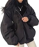 Antinson Womens Fleece Lined Jacket Reversible Zip Up Fuzzy Faux Fur Hoodie Oversized Warm Sweatshirt(Black,S)