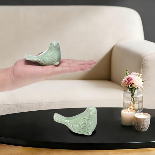 Statues d'oiseau en céramique verte de qualité pour bibliothèque