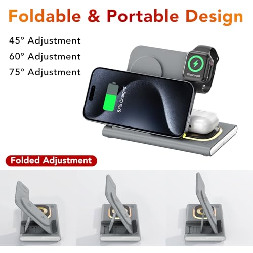 3-in-1 Foldable Charging Station for Apple Products and Google Pixel Watch - Fast Wireless Charger & Travel Dock (Gray)