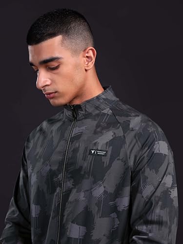 Image of TECHNOSPORT Men's Polyester Standard Length Slim Fit Printed Regular Jacket With SPF50+, Quick Dry for Regular Use