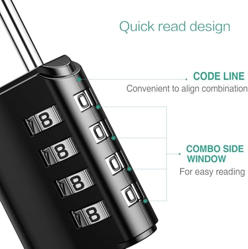 Image of 2-in-1 Padlock with Key & 4-Digit Combination | Heavy Duty Metal Security Lock with Resettable Code Wheel | Dual Unlock Lock for Gym Locker, Luggage, Storage & Travel (Black)