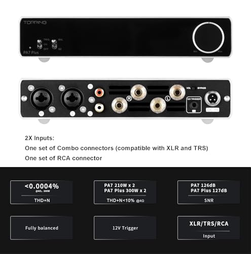 Image of KGUSS Topping PA7 Plus Power Amplifier 300W x 2 Class D Fully Balanced AMP XLR /TRS /RCA Input 12V Trigger Stereo Home Audio Amplifier(PA7 Plus Black)