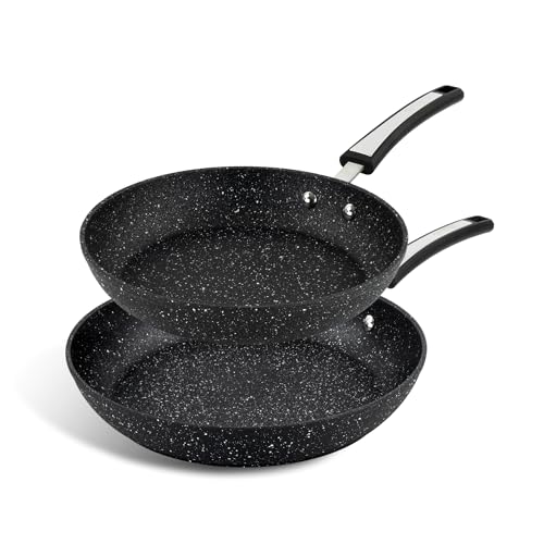 Scoville Xtra 24cm & 28cm Frying Pan Set, 2 Piece Non Stick Frying Pan Set, NEVERSTICK Coated, Suitable for All Hobs, Dishwasher Safe, PFOA Free, Ergonomic Handles, Aluminium, Black [Amazon Exclusive]