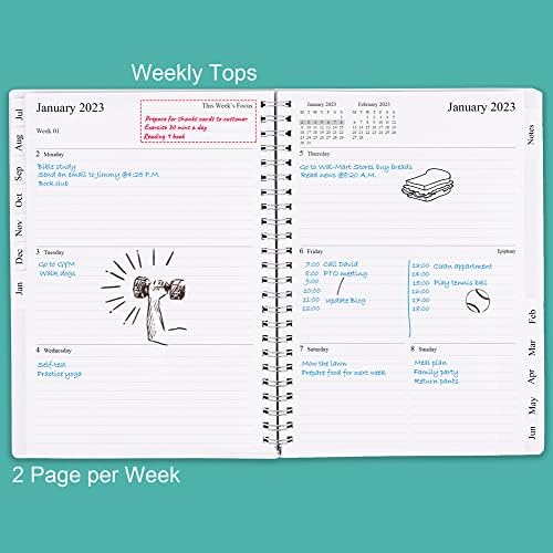 2022-2023 Diary, A5 Weekly Planner with Monthly Tabs, July 2022 - June 2023, Back Pocket, Elastic Closure, Flexible Cover, Twin-Wire Binding, Easy to Organize Your Daily Life, 14.8×21cm, Teal