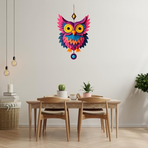 Image of GiftOday Owl Shape Wooden Wall Hanging For Home Decor | Evil Eye Design Decoration Livingroom, Dining Room | Modern Artwork | Designer Mdf Item | Wall Hanging Ornament Door Decorative (16 x 45 CM)