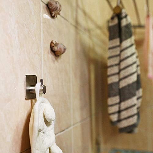 Auxmir Self Adhesive Hooks 9Pack, Stainless Steel Adhesive Coat Hooks, Sticky Towel Hooks, Anti-Rust Waterproof Hooks for Kitchen Bathroom Office Toilet, No Drill Glue Needed