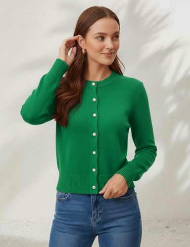 Image of Women's Casual Slim Fit Cardigan Sweaters Long Sleeve Button Down Lightweight Waist Length