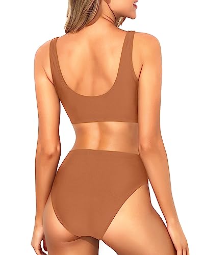 Image of Sporty Bikini Set Two Piece High Waisted Swimsuit Athletic Bathing Suit | Sporty,High Waisted Bottom,U-back,Removable Cups,Athletic,Quick Dry