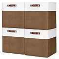 Bagnizer 13x13 Cube Storage Bins, Collapsible Fabric Storage Box, 4 Pack Closet Baskets with Handles for Organizing, Shelf, Toys, Clothes, Home, Office, Nursery (Brown&White)