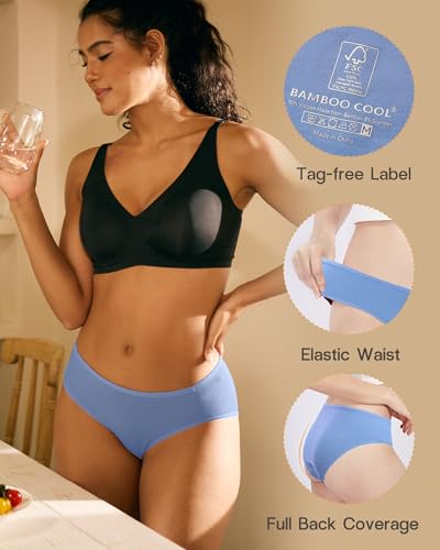 BAMBOO COOL Womens Underwear, Soft Mid Waist Brief Moisture Wicking Panties for Women, 5-Pack4