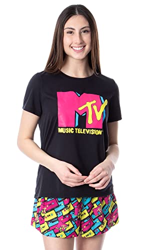 INTIMO MTV Womens' Music Television Neon Cassette Tape Sleep Pajama Set Short
