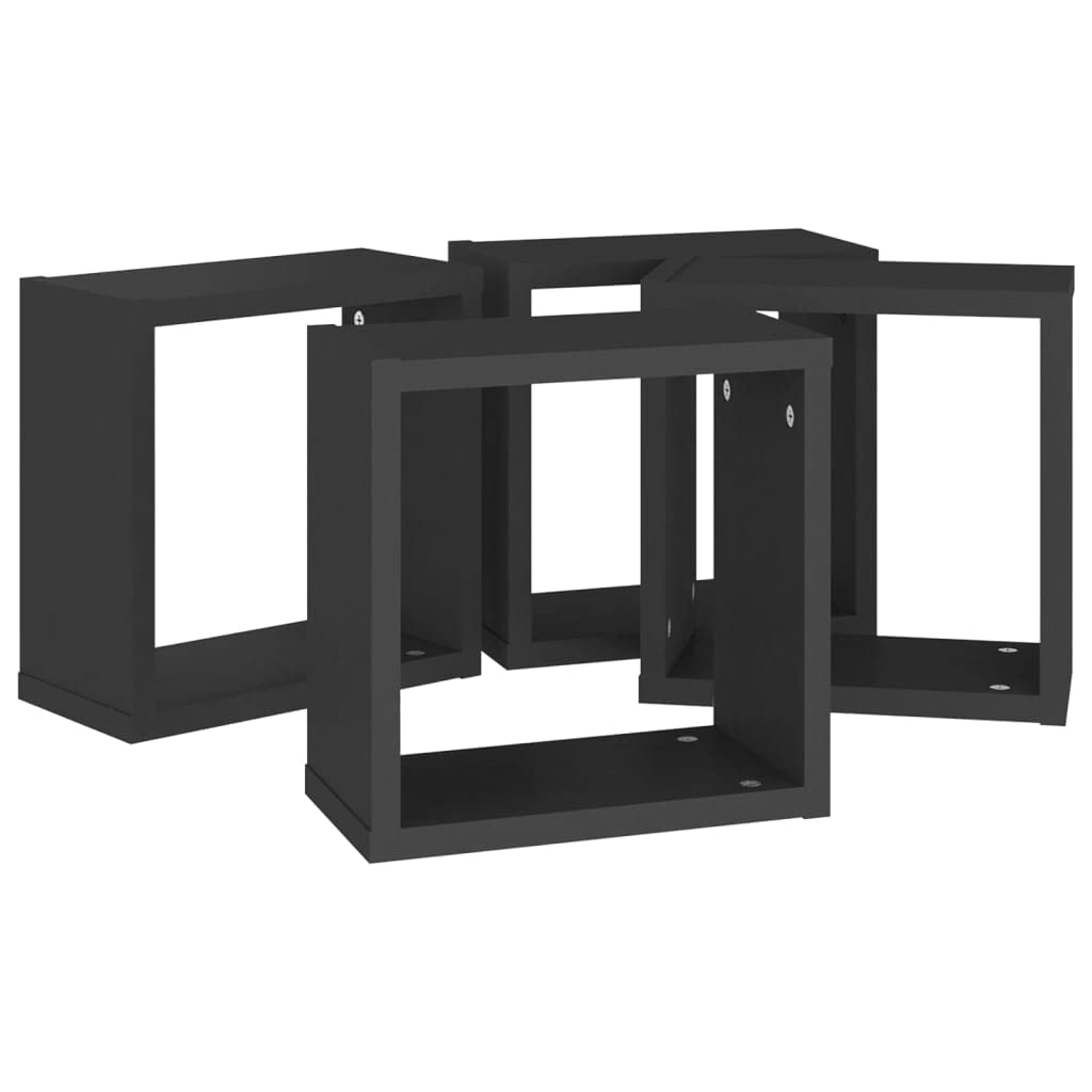 Scaffalature, mensole da parete e sporgenze, mensole cubiche da parete, 4 pezzi, nero, 30 x 15 x 30 cm