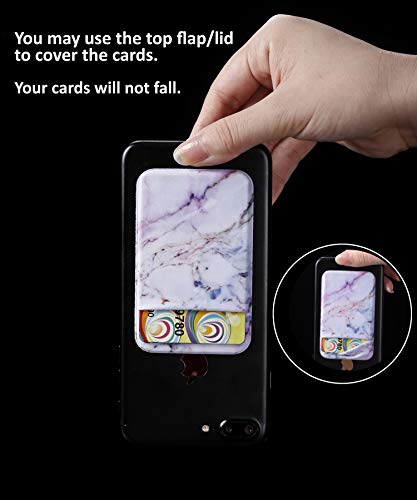 2Pack Marble Adhesive Phone Pocket,Cell Phone Stick On Card Wallet Sleeve,Credit Cards/Id Card Holder(Double Secure) With Self Sticker For Back Of Iphone,Android And All Smartphones-Purple #TOP3