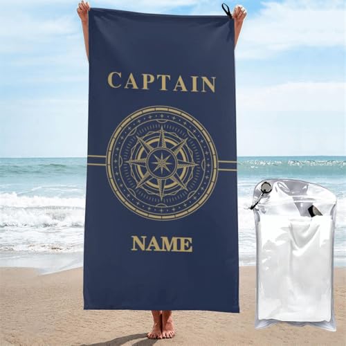 OOEREWGF Personnalisé Marine Océan Thème Bleu Serviette De Plage pour Les Femmes Hommes, Personnalisé Boussole Nautique Navire Marin Voile Yacht Bateau Capitaine Nom Serviettes De Bain