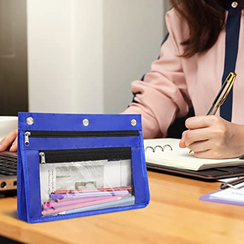 Yoeejob 1 Pack Pencil Pouch For 3 Ring Binder, Expandable Binder Pouches With Zipper, Large Capacity Pen Holder Case With Clear Window School Class Office Organizers, Blue #TOP6