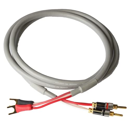 Blue Jeans Cable Canare 4S11 Speaker Cable, with Ultrasonically-Welded Conventional (Non-Bi-Wire) Terminations, (One Cable - for one Speaker); Assembled in The USA (10 Foot, Bananas to Spades, Grey)