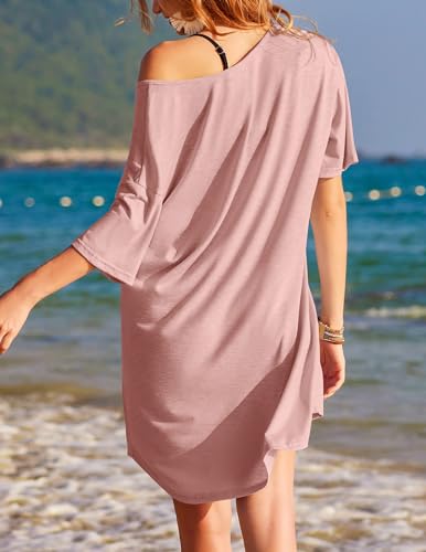 Image of Ekouaer Womens Tshirt Nightgown Cotton V Neck Sleepshirts Comfy Casual Nightshirt for Women