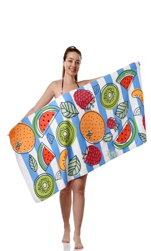 Meyve Desenli Plaj Havlusu, Mikrofiber Hızlı Kuruyan Plaj Havlusu 70x140 cm, Spor Havlusu