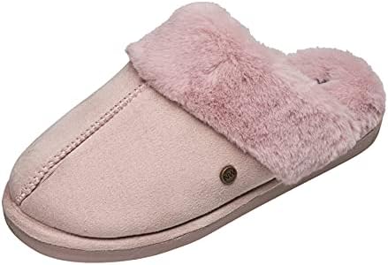 NINE WEST Scuff Slippers For Women, Extra Soft & Comfortable Winter House Shoes, Pink, Small 5-6