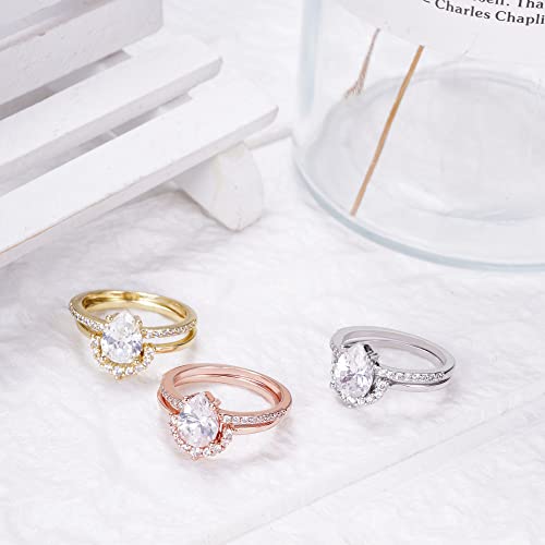 JSJOY Engagement Rings for Women Wedding Band Promise Ring for Her Cubic Zirconia Bridal Ring Set Size 5-9 Gifts for Women4