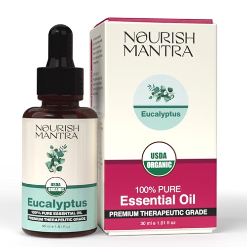 Nourish Mantra Organic Eucalyptus Essential Oil for Massage, Aromatherapy & Skin |100% Pure, USDA Certified Organic Eucalyptus Essential Oil | Perfect for Diffuser, Home & Car