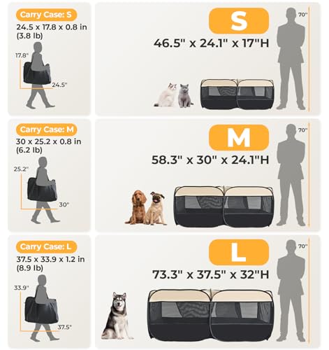 Image of 2-in-1 Dog Playpen 46.5''Pop Up Cat Pet Playpen, Assembly-Free Indoor Outdoor Kitten Enclosure, Kitten Pen Cat Cage Portable Puppy Tent Crates Kennel for Small Animals(No Divider, Unified Space)