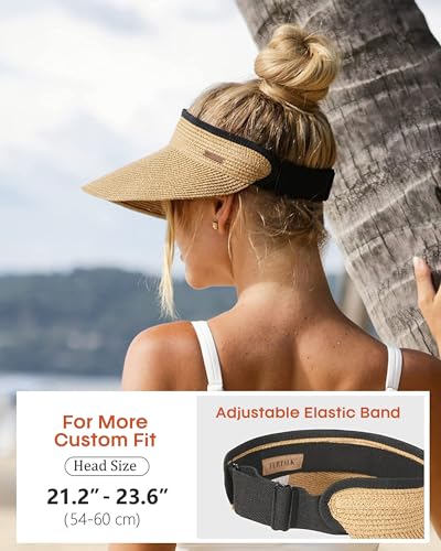 FURTALK Womens Sun Visor Hat Straw Sun Visors for Women Summer Packable Ponytail Beach Hats for Women Travel UPF 80+ - Image 4